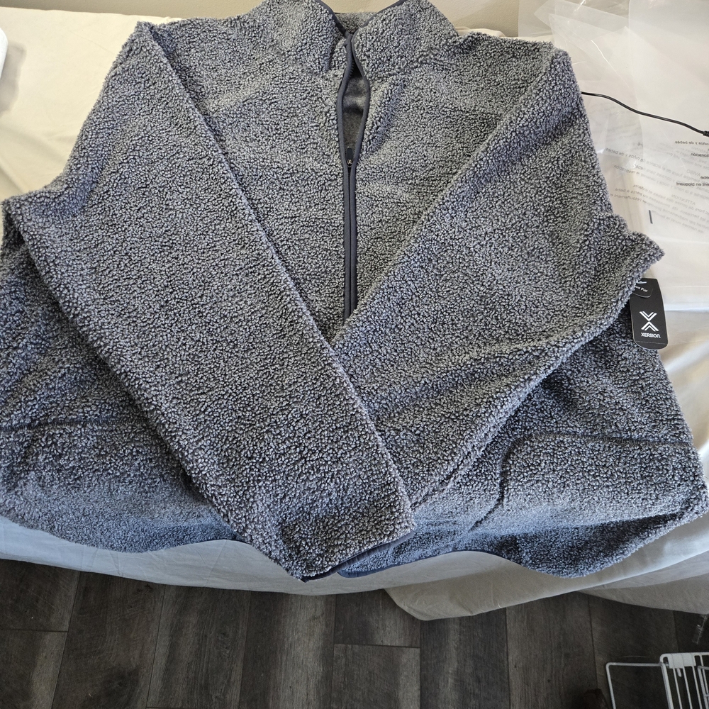 Xersion Men's Gray 3XLT ‎ Textured Faux Fur  Zip-Up Sweater